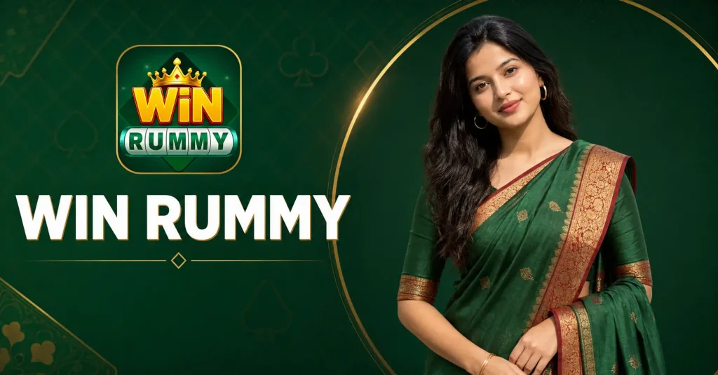 Win Rummy featured image with an Indian woman wearing a green sari